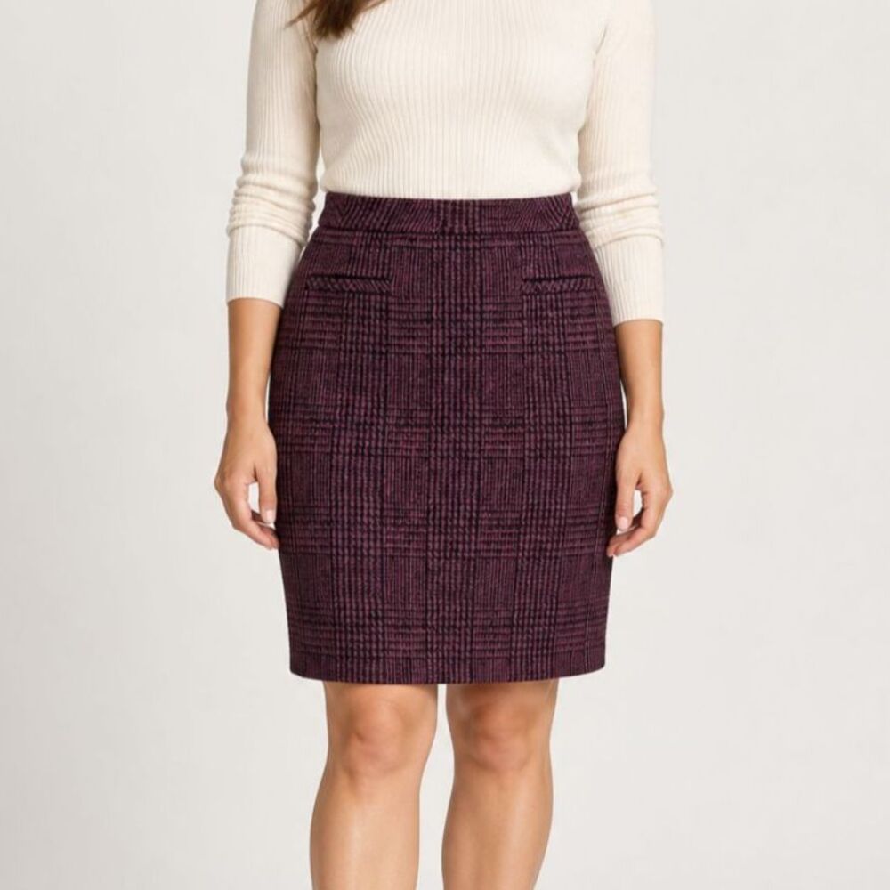 Talbots Glen Plaid Pencil Skirt Plum Black Dark Academia Preppy Whimsigoth